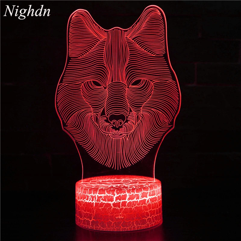 

Nighdn Wolf 3D Illusion Lamp LED Acrylic Night Light 7 Color Changing Nightlight Kids Room Decor Birthday Gift USB Bedside Lamp