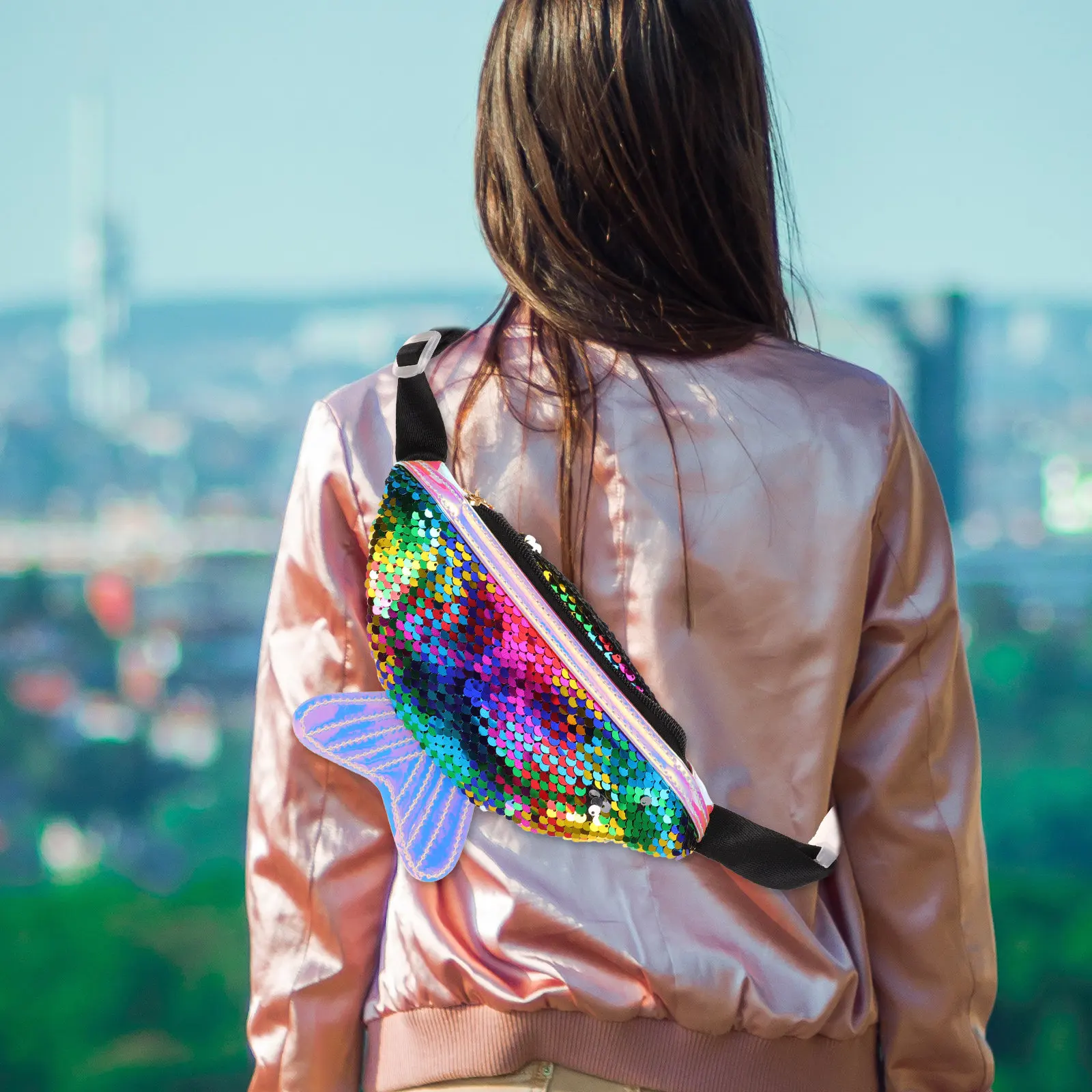 

Наружная поясная сумка в форме рыбьего хвоста с пайетками, стильная, легкая, для путешествий, походов, велоспорта, бега, кемпинга, развлечений