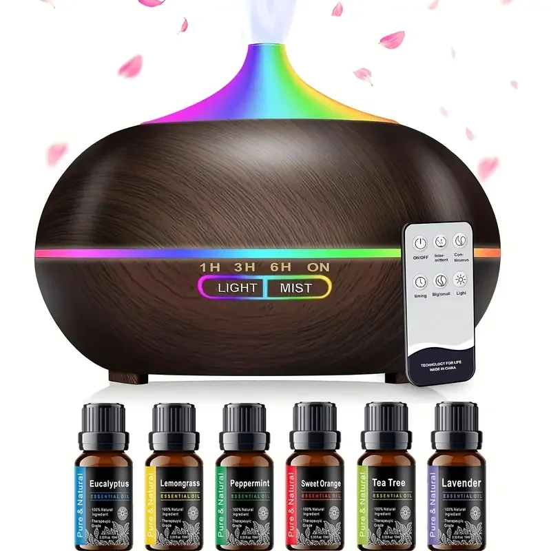 

8 Color Lights Smart Essential Oil Diffuser 18.6oz Ultrasonic Aromatherapy Mist Humidifier With 4 Timer Setting & Auto Shut-Off