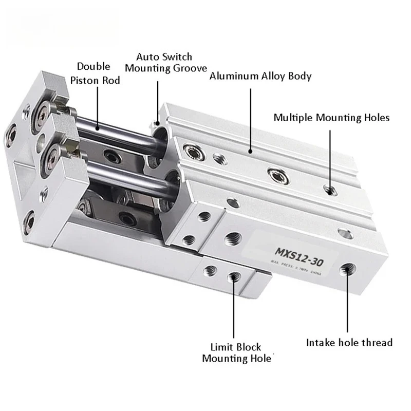 Air Slide Table Pneumatic   Cylinder MXS6 MXS8 MXS12 MXS16 MXS20 MXS25 Rail Slide Air Cylinder