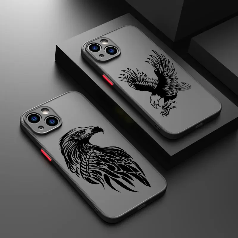 

Black Eagle Pattern Phone Case For iPhone 17 16 15 11 12 14 13 Pro Max Mini XS XR 7 Plus 17E Shockproof Hard Matte Cover Fundas