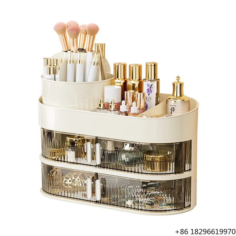 360 Rotating 3-Layer Injection Molded Eco-Friendly Plastic Cosmetic Storage Tray Small Space Solution Stackable Desk Organizer