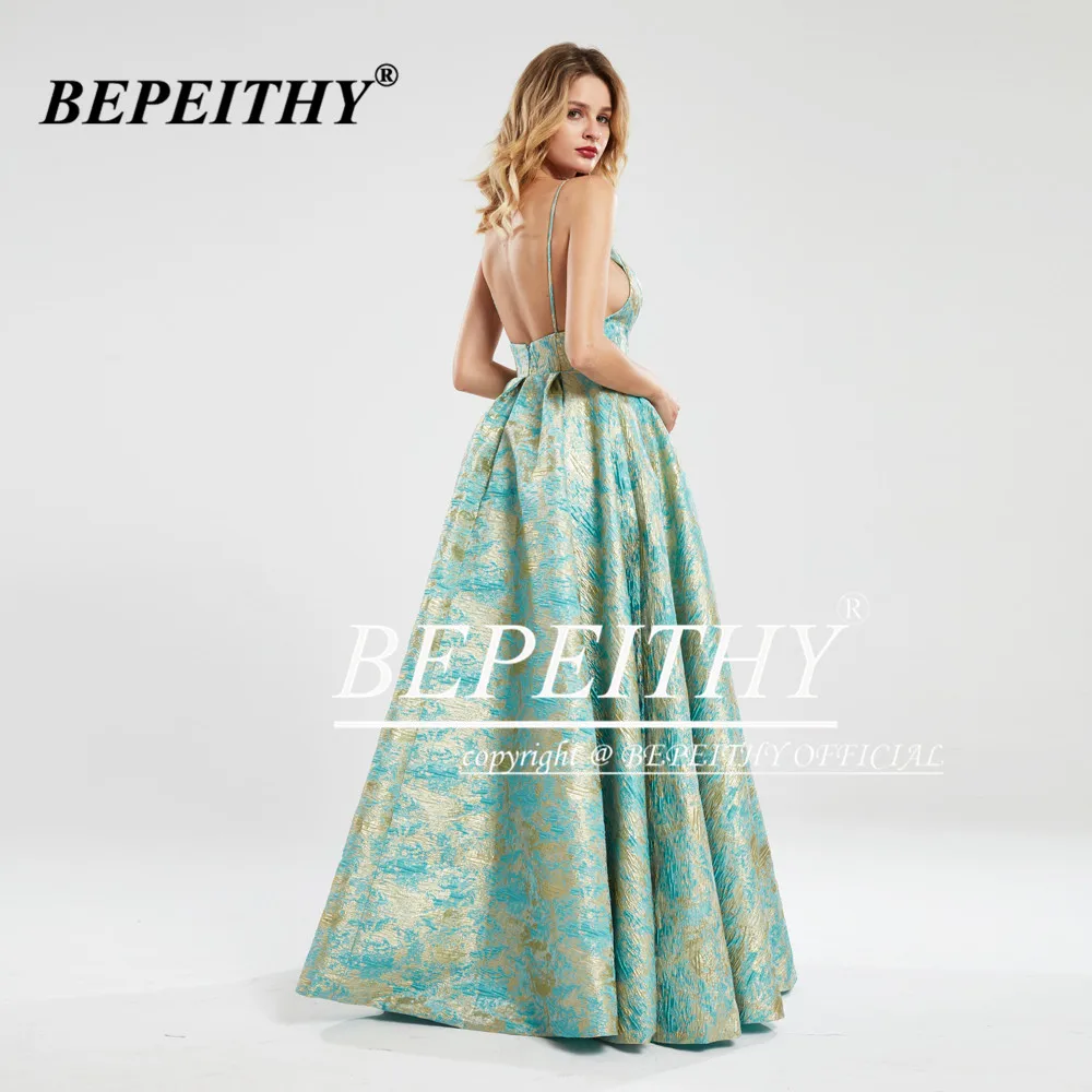 BEPEITHY Customized Green Hoof Flower Long Prom Dresses For Women Sleeveless A Line Backless Prom Dress 2023 Robe Femme Soirée