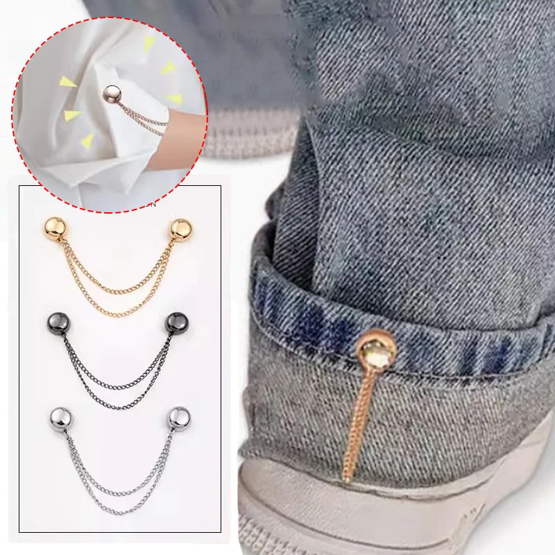 2pcs Magnetic Adjustable Trouser Legs Clips for Pants Pin Retractable Fixed Leg Pants Loose Button for Jeans Perfect Fit Reduce