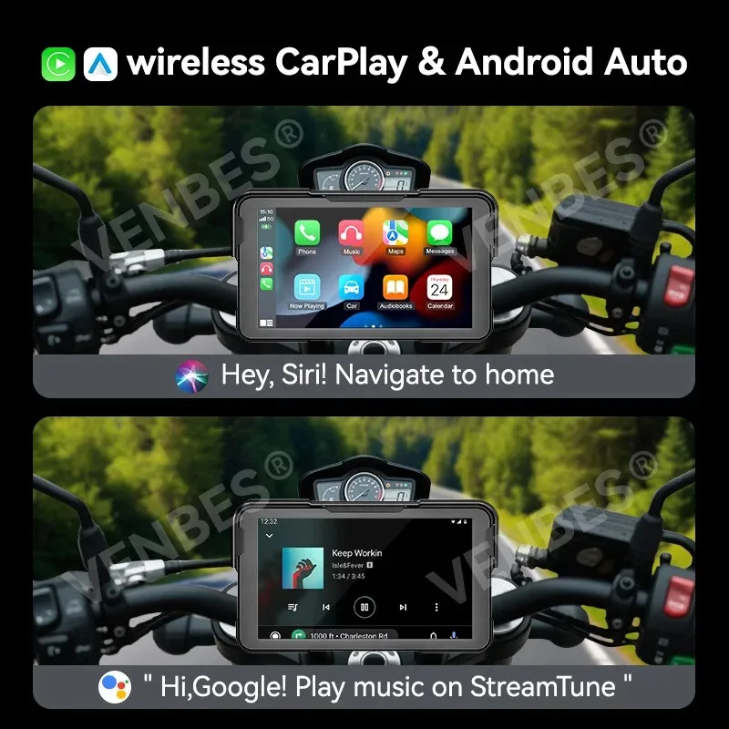 شاشة ملاحة تلقائية للسيارات CarPlay مقاس 7.0 بوصة مع كاميرا CarPlay عن بعد للملاحة للدراجات النارية مزودة بتقنية البلوتوث لهاتف Moto