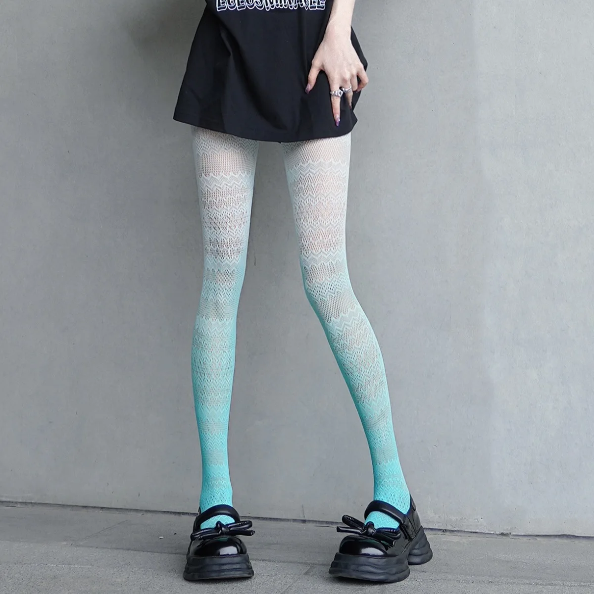 Damen Retro Jacquard Netzstrumpfhose mit Farbverlauf, Kawaii Anime Strumpfhose mit Lochmuster, Niedliche Mädchen Netzstrümpfe – Detail 2