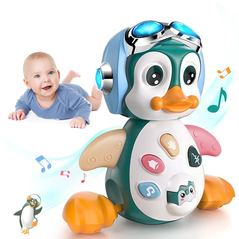 Baby Crawling Toys Musical Penguin Infant Moving Walking Dancing Toys with Light Toddler Interactive Development Tummy Time Gift