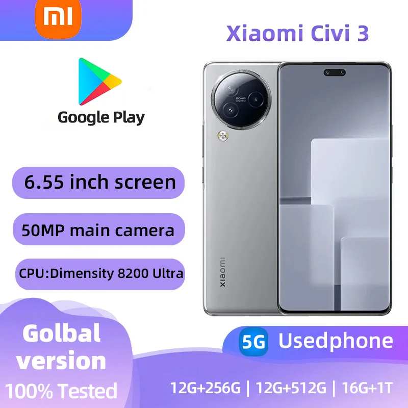 Xiaomi Civi 3 5G Android 6.55 inch RAM 12GB ROM 256GB MediaTek Dimensity 8200 Ultra used phone