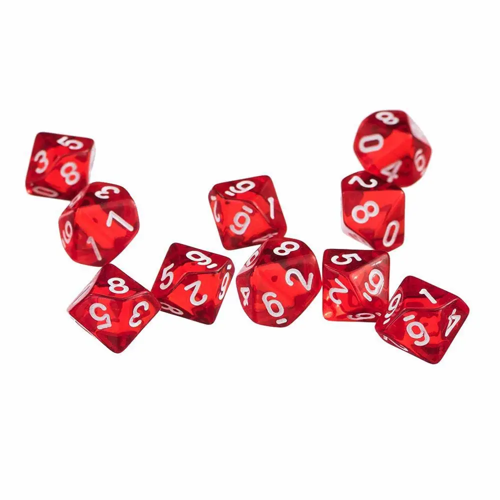 

Набор из 10 прочных игральных костей D10 для семейных вечеринок и настольных игр