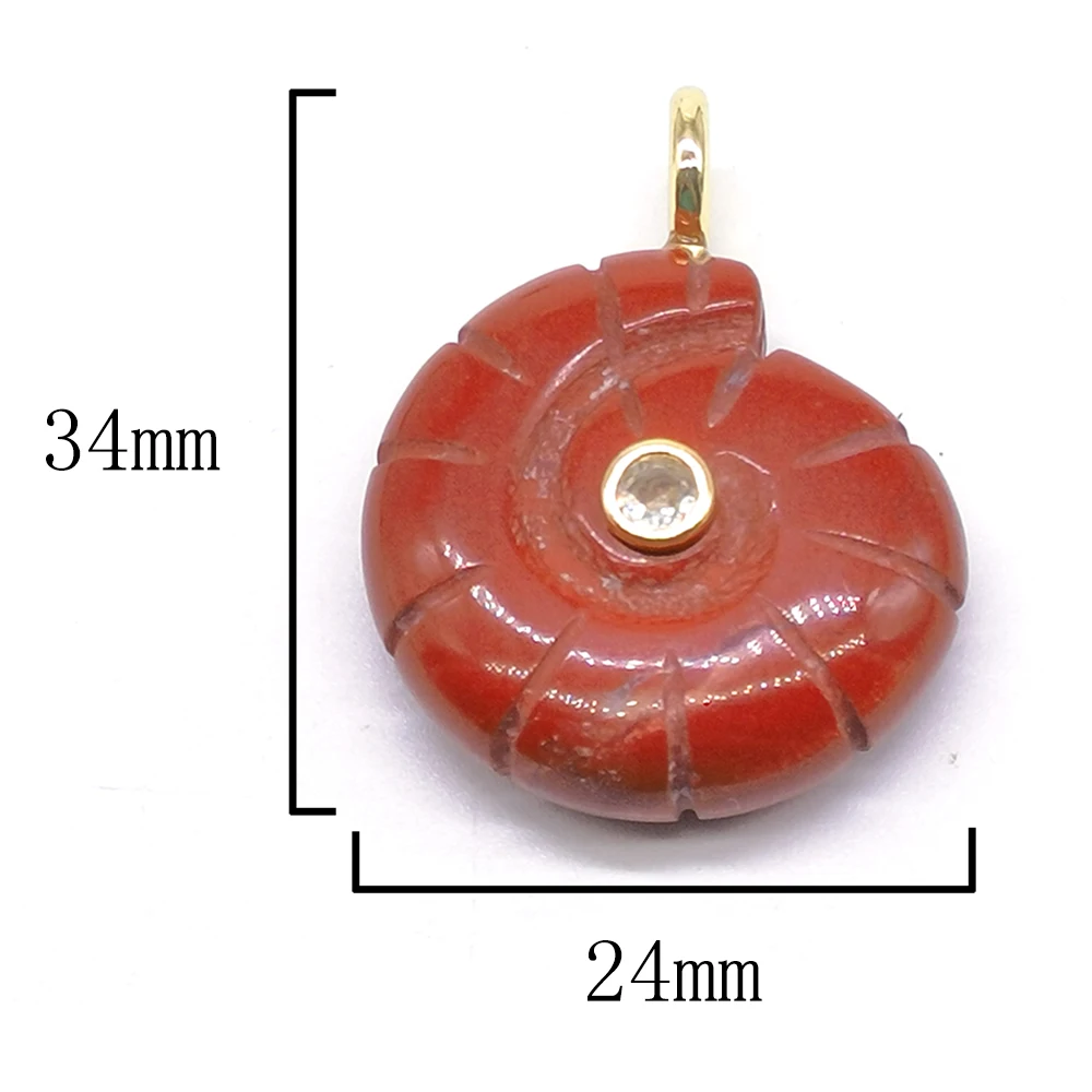26mm Snail Shell Shaped Carved Natural Crystal Stones with Zircon Amethyst Quartz Tiger Eye Gemstone for Diy Necklace Pendant