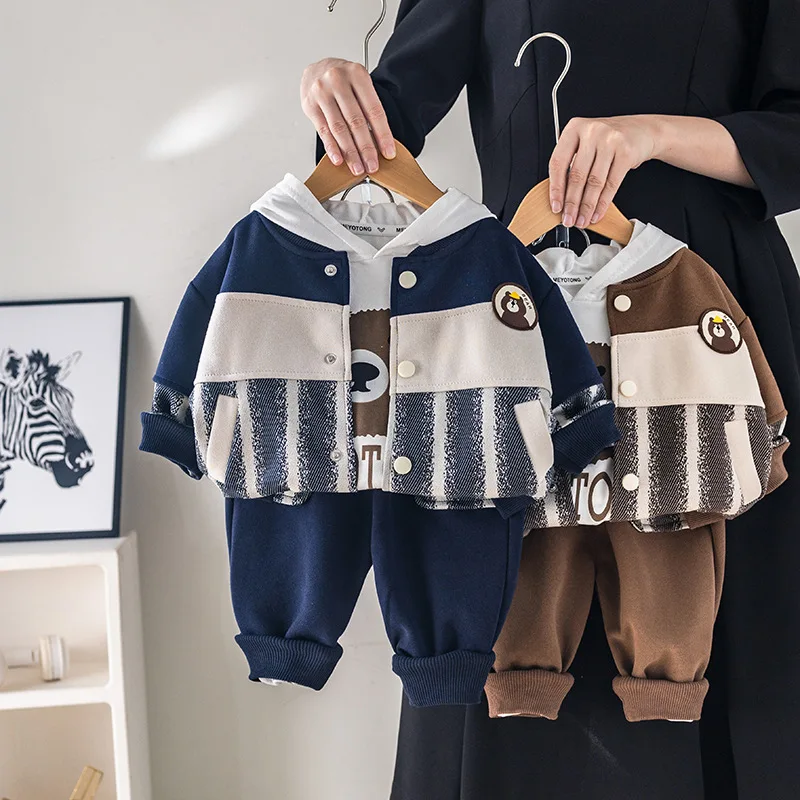 Spring Autumn Children Tracksuits 1-5Years Casual Baby Boys Clothes Set Fashion Boy Patchwork Button jacket and Pants 3pcs Suit