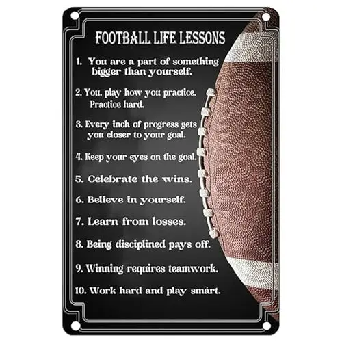 Football Life Lessons Sign Metal Tin Sign for Bar Garage Room Wall Decor Retro Vintage 8x12 Inch