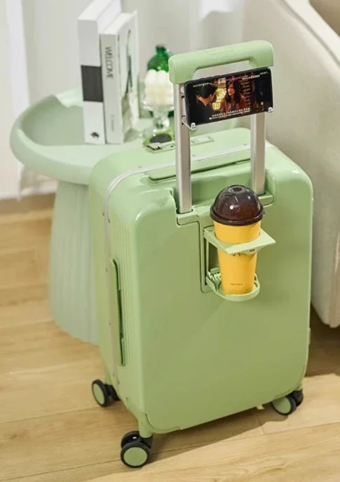 

For Luggage 20/24 Inch Aluminum with Cup Holder Hooks and USB Charging Device, Side Opening Padded Deep Compartment Be More Load