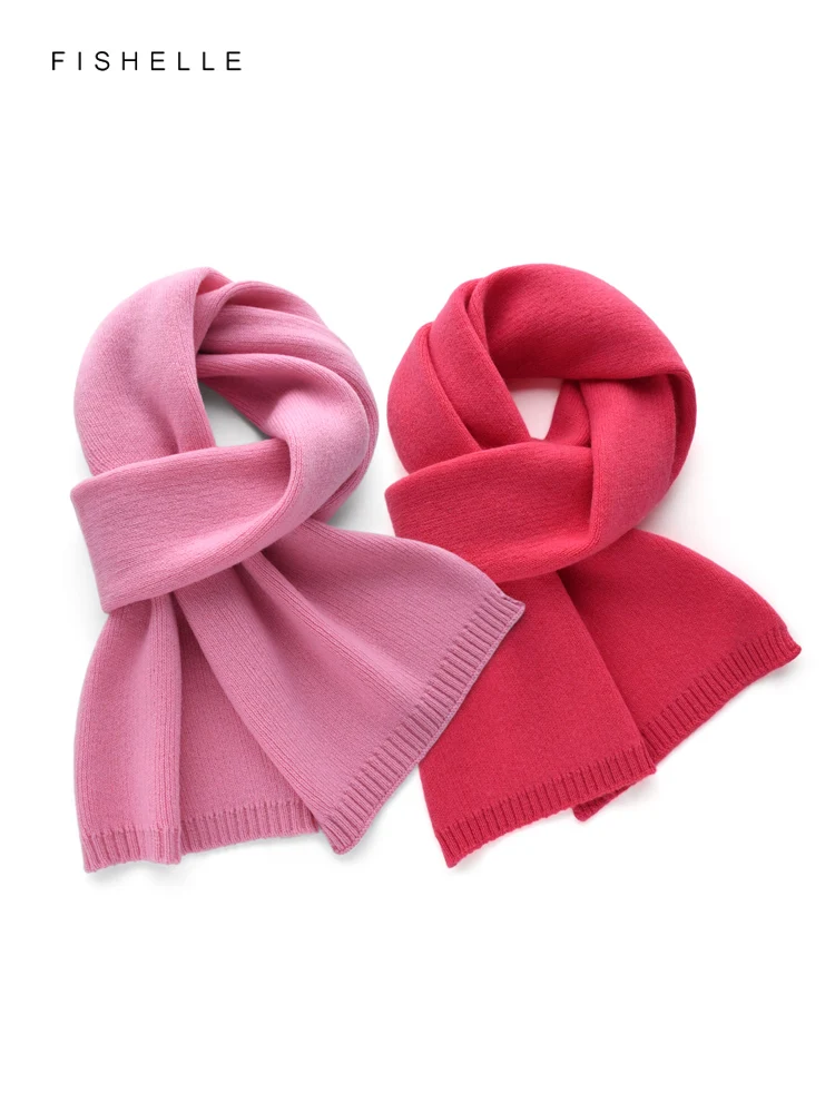 New Pink Rose Red Cashmere Scarf Women\'s Winter Warm Knitted Wool Narrow Short Scarves Girl\'s Birthday Luxury Gifts