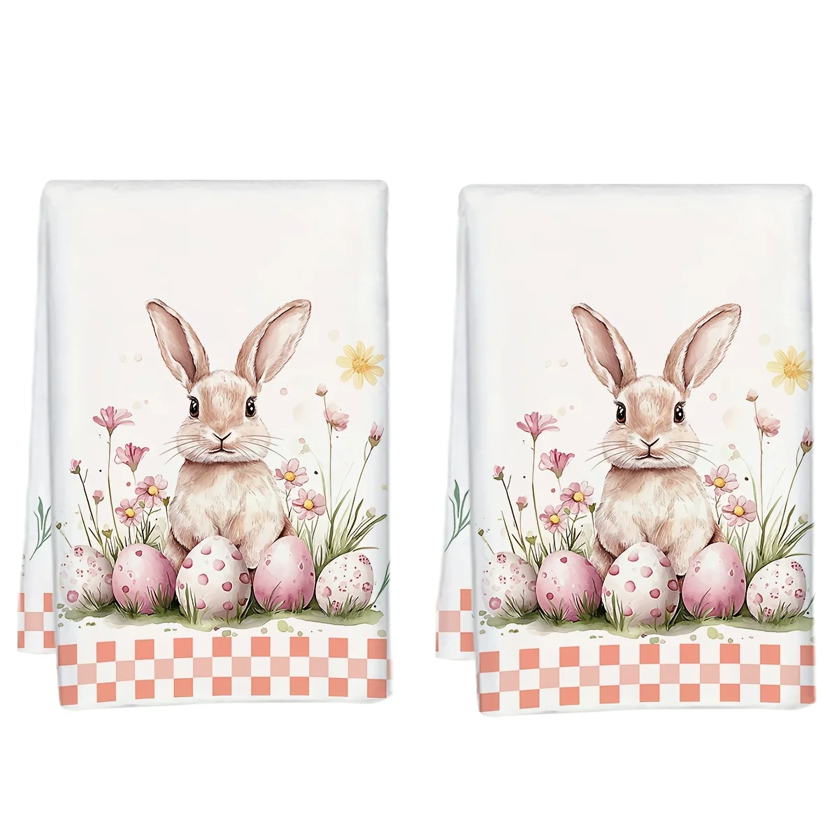 2Pcs, Easter Pink Egg Bunny Orange Border Kitchen Towel, 40Cm*60Cm Towel Set, Super Absorbent Soft Cleaning Cloth, Cooking and Baking Tea Towel, Tea Towel, Hand Towel, Cleaning Cloth, Dishcloth, Kitchen Decoration, Living Room Decoration, Kitchen Essentials, Home Essentials