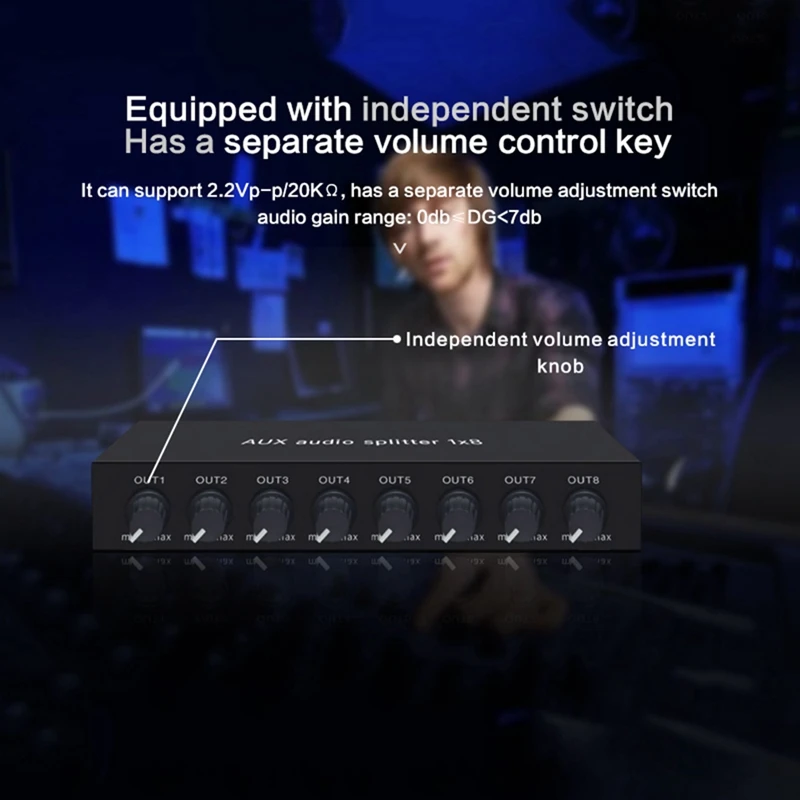 AUX Audio Splitter หูฟังหลาย Audio Splitter เครื่องขยายเสียงสเตอริโอ Amp อะแดปเตอร์หูฟัง Splitter 1X8