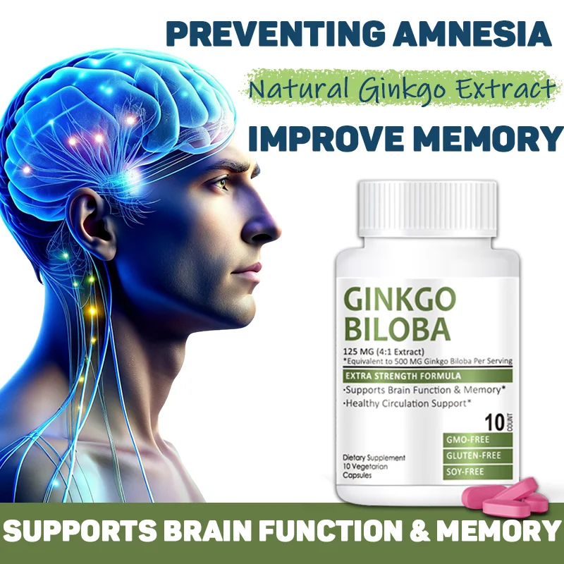 Natural vegetarian ginkgo capsules, enhance memory, replenish brain, prevent dementia & amnesia, increase energy & Concentration