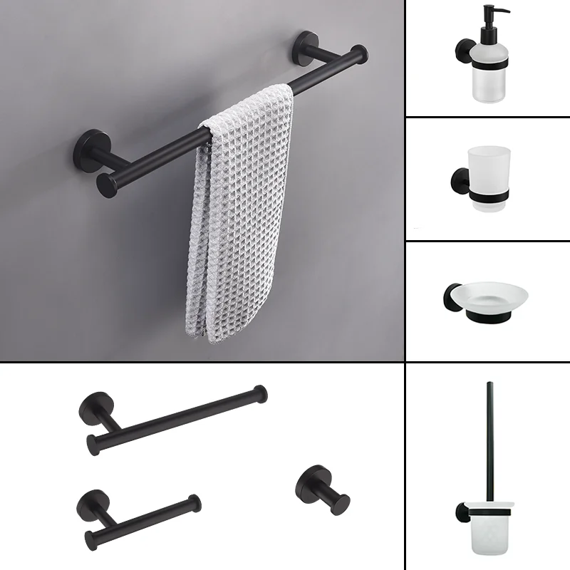 

Matt Black 304 Stainless Steel Multifunctional Towel Bar Toilet Paper Holder Towel Bar Hook Toilet Brush Bathroom Accessories