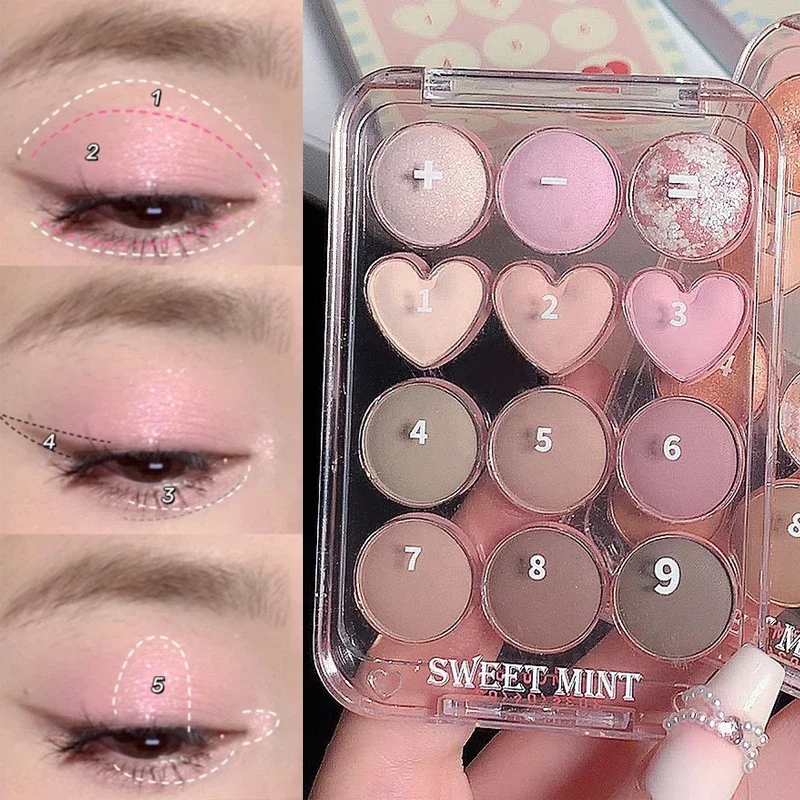 Love Heart-paleta de maquillaje de sombra de ojos mate, 12 colores, pigmento brillante, sombra de ojos, maquillaje de larga duración, cosméticos