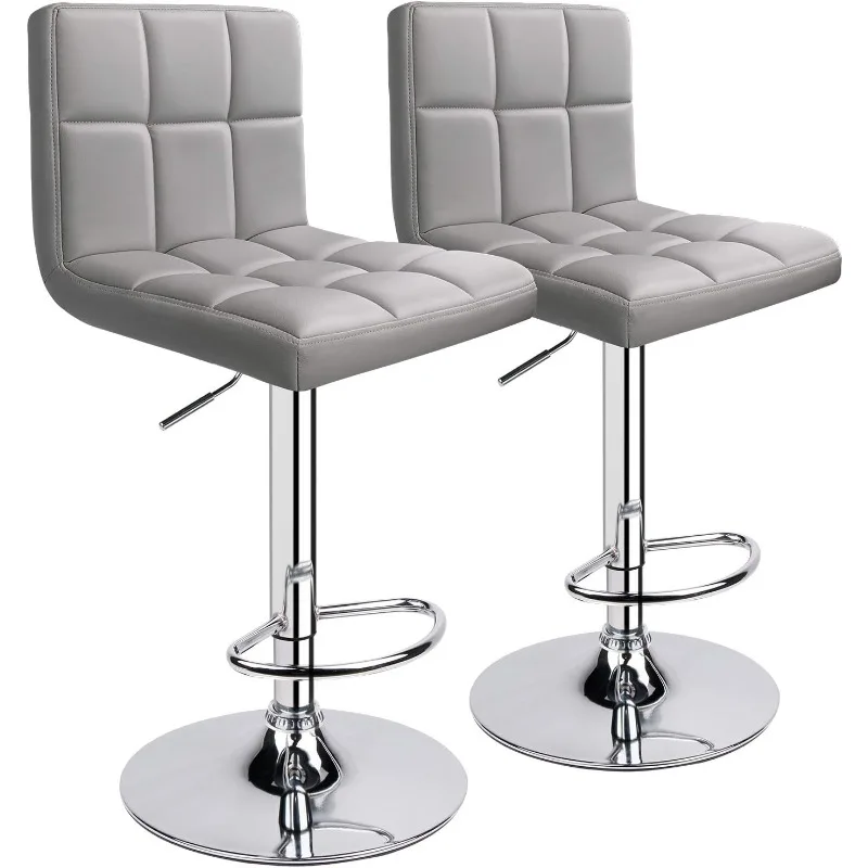 Bar Stools, Modern PU Leather Adjustable Swivel Bar Stool with Back, Set of 2 (Light Grey)