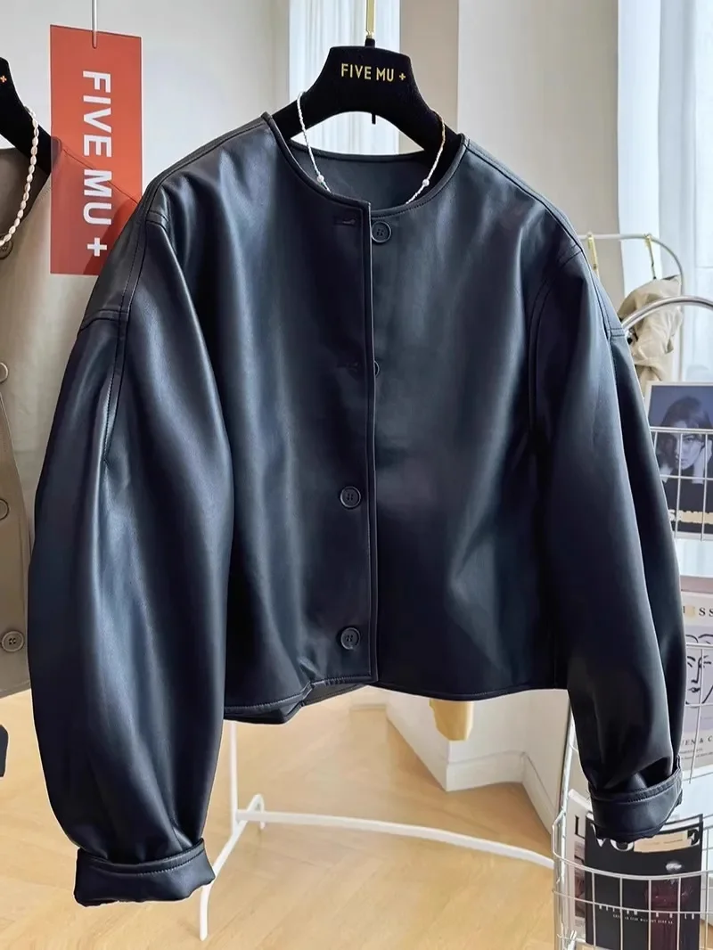 Women's Jackets Leather Jacket High-grade Short Black Single-Breasted Jacket is Popular this Year with Retro Leather Coat Women