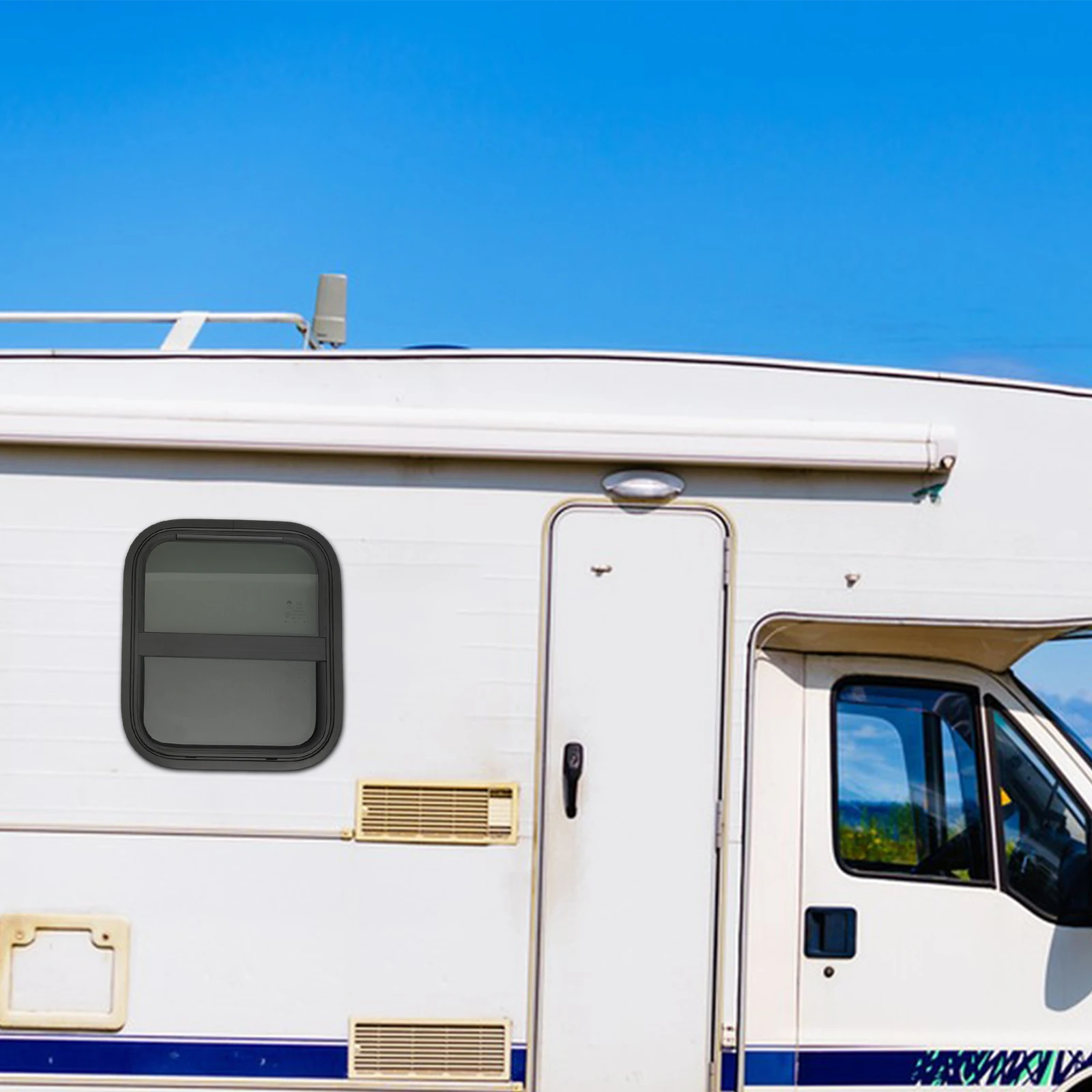 نافذة RV، نافذة منزلقة عمودية سوداء، عالمية لتخييم المقطورة مقاس 14 بوصة × 16 بوصة، استبدال فتحة تهوية الحائط مع قفل خصوصية للشاشة #2