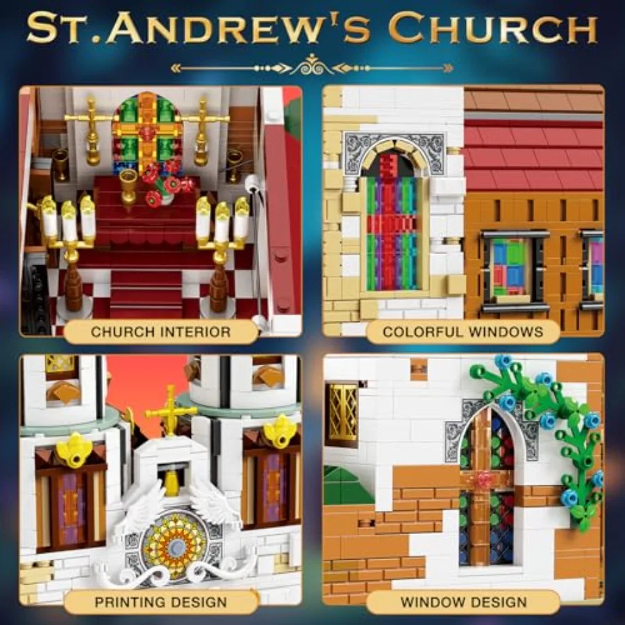 St.Andrew's Church Architecture Bausatz mit LED-LeuchtenMOC Street Modular Collectible Display Kit Construction Building Mo