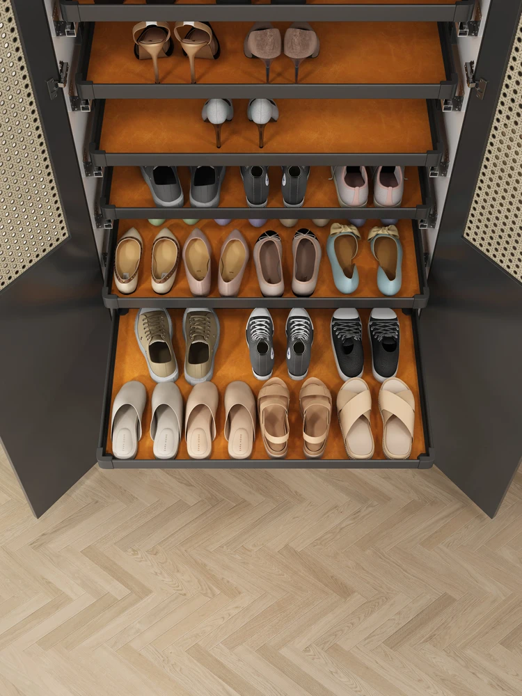 drawer type, layered board, sliding basket, tray type shoe basket, in door shoe cabinet, multi-layer storage basket