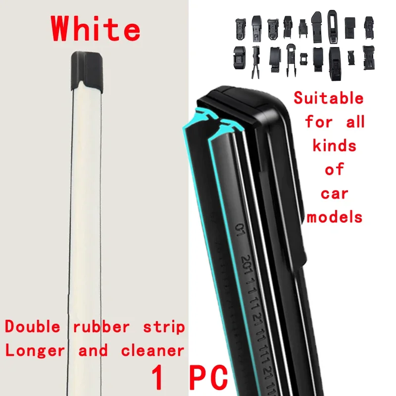 

White Car Windshield Wiper Blades Universal Soft Double Layer Rubber Frameless Bracketless Wipers 14" 16" 19" 20" 21" 22" 24"26"