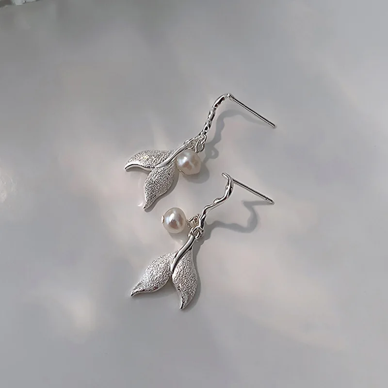 Original fish tail frosted earrings for women charms sweet and High quality exquisite pearl tassel earring Drop wedding jewelry