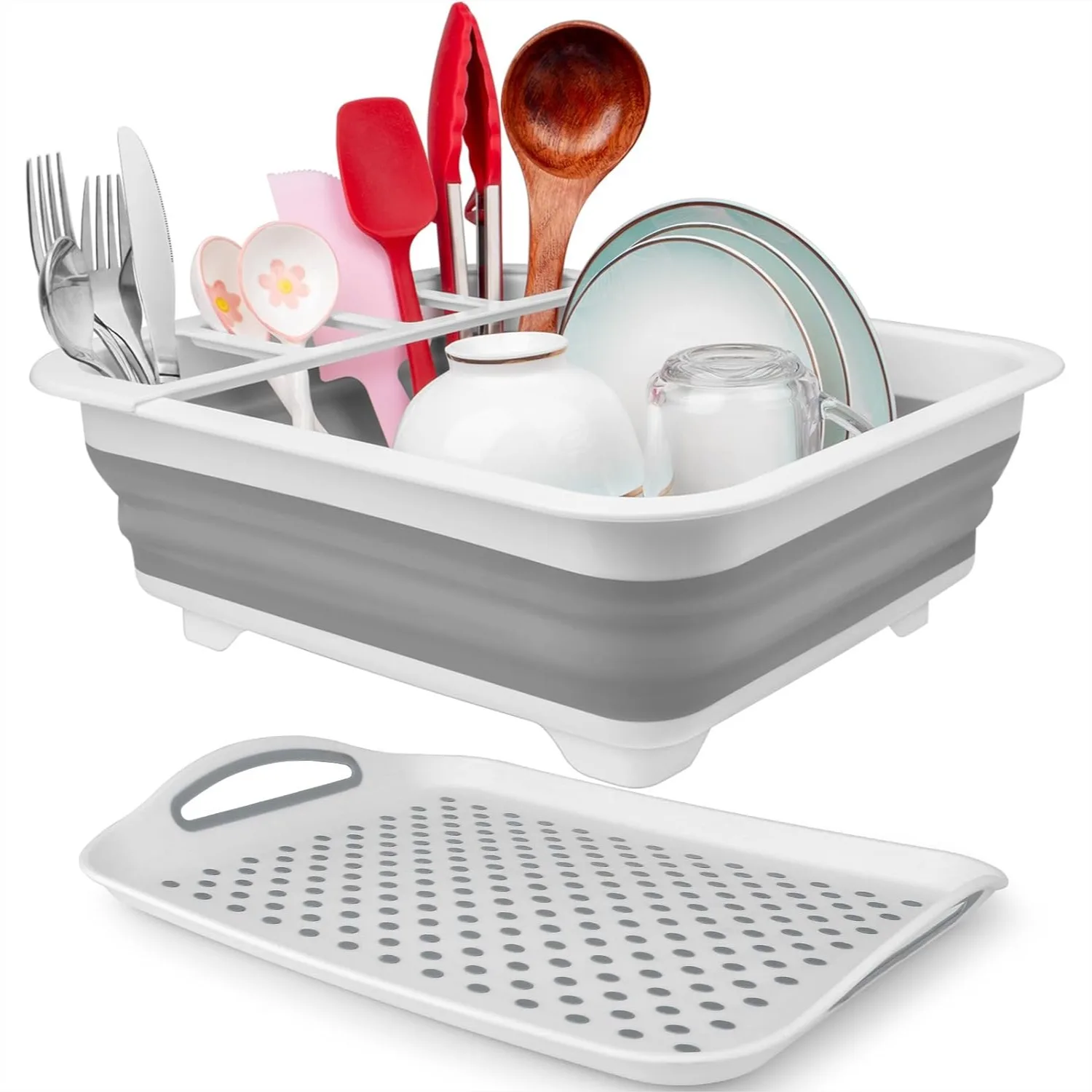 

Collapsible Dish Drying Rack Over Sink with Drainboard for Kitchen Counter, Portable Dish Drainer for RV Camper Storage and