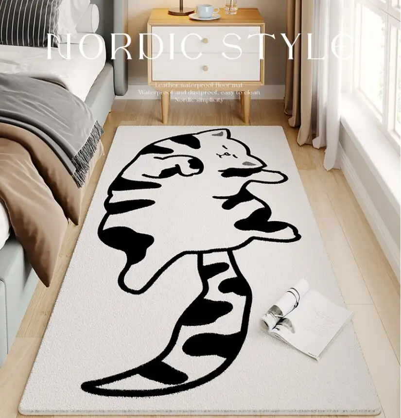 Nordic Cartoon Bedside Rug Cat Floor Mat Fluffy Mats Rectangle Carpet for Living Room Shaggy Area Rug Thicken Doormat Decor Rug