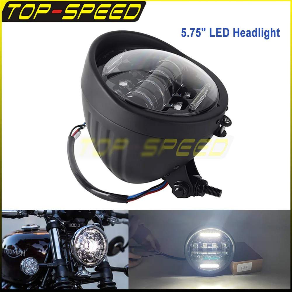 

Motorcycle 5.75" Round LED High Low Beam Headlight White DRL Headlamp For Harley Cruiser Bobber Cafe Racer Old School Chopper