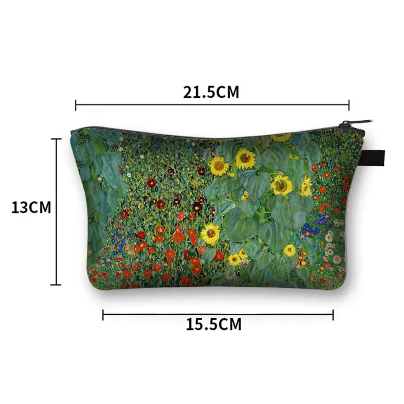 Gustav Klimt By Famous Oil Painting Cosmetic Case Women MakeUp Bags Van Gogh Irises Zipper Lipstick Toiletry Case Gift