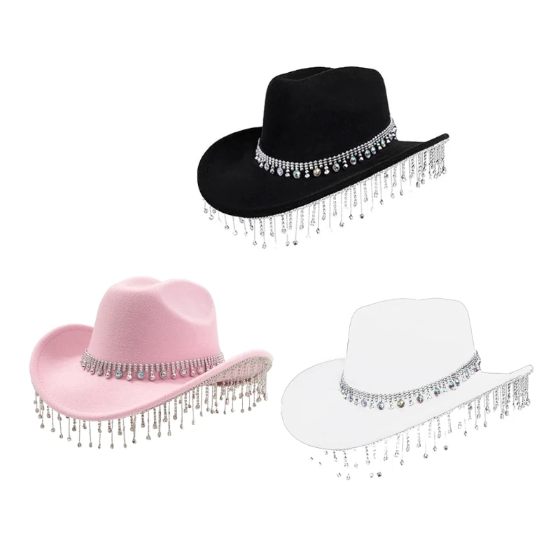 

Tassels Encrusted Crystal Cowboy Hat Hat for Actor Actress