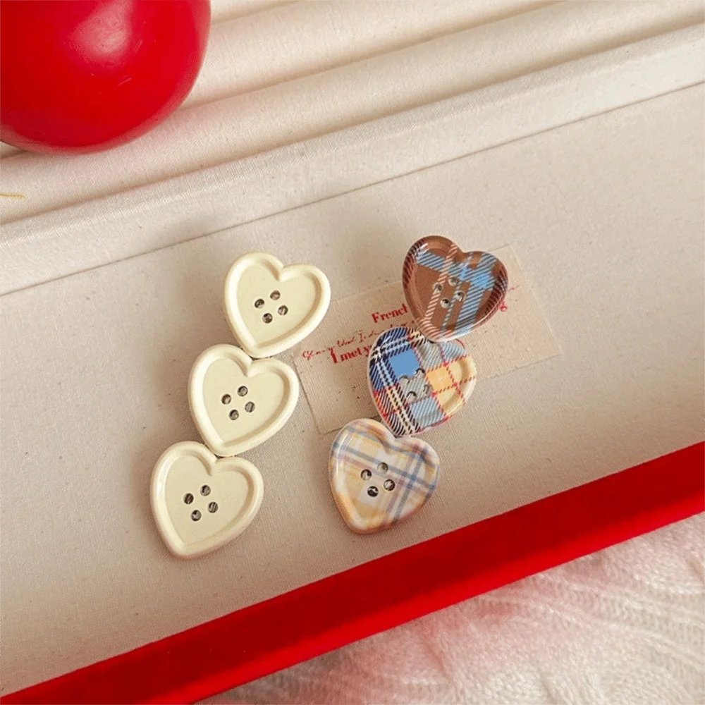 Cute Non Slip Heart Hair Clip Heart Shape Plaid Pattern Plaid Hair Clip Button Hair Clip Gifts