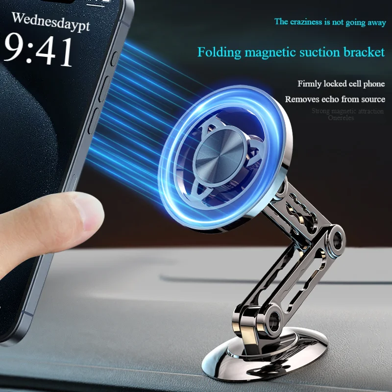 

360 Degree Rotate Car Phone Holder Metal Magnetic Bracket Foldable Phone Stand Dashboard Magnet Mount GPS Support For All Phone