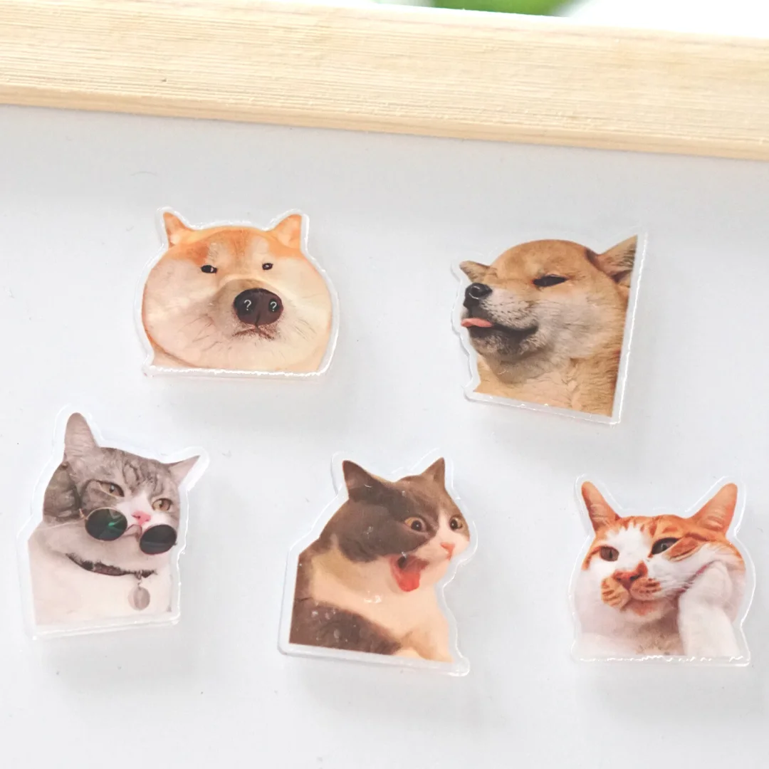 5 Pieces Cat and Dog Fridge Magnet Cute Pet Magnetic Stickers Suit for Refrigerator Home and Kitchen Decorations Creative Gift