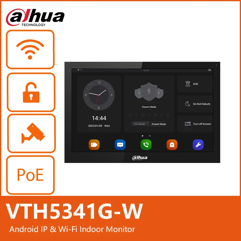 Dahua WiFi VTH5341G-W Android POE 10 inch Smart Indoor Monitor Video Intercom Built-in Speaker Wireless Doorbell IP Security