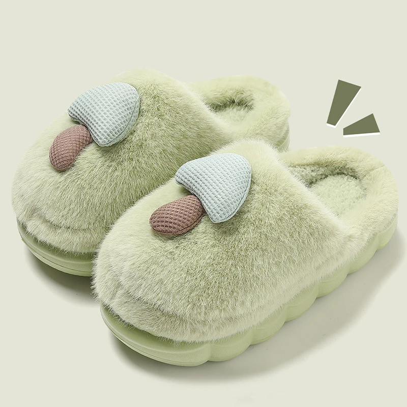 

BASATU Women Winter Warm Fluffy Plush Slippers Cute Cartoon Mushroom Home Cotton Shoes Indoor Outdoor Thick Sole Furry Slippers