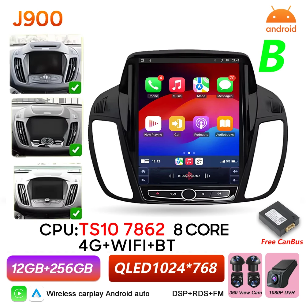 Android 16 autoradio voor Ford C-MAX Kuga 2 Escape 3 2012-2019 multimediaspeler draadloze Carplay BT Auto 5G stereo DSP RSD