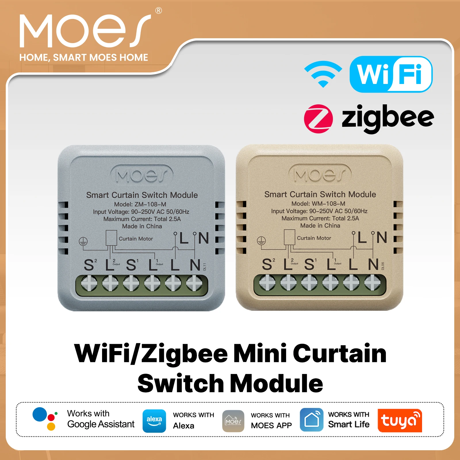 MOES Smart Curtain Switch Module Tuya WiFi ZigBee Mini Type for Rocker Reset Switch Remote APP Control Alexa Google Home