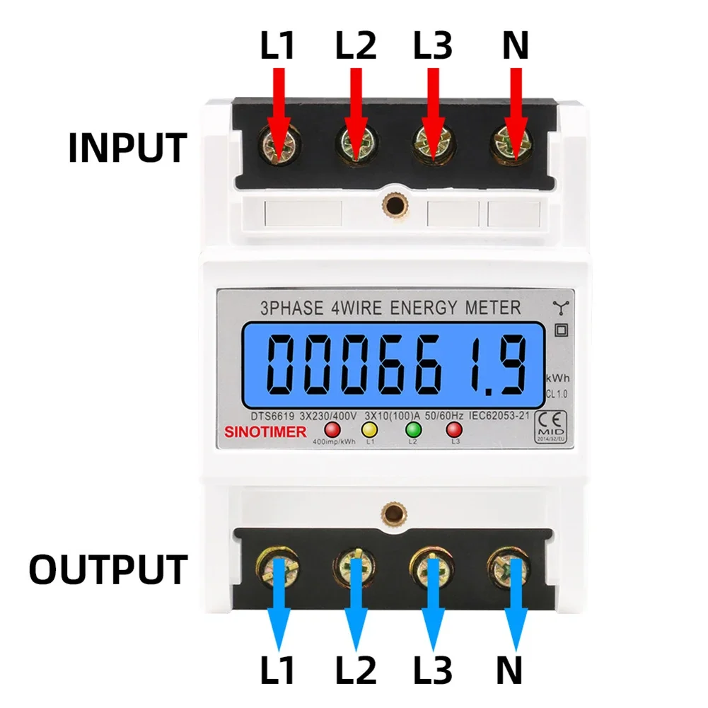 3 fazy 4 przewody KWh miernik 100A podświetlenie LCD miernik energii elektrycznej licznik elektryczny szyny Din 50/60HZ AC 3*230/400V dla biura