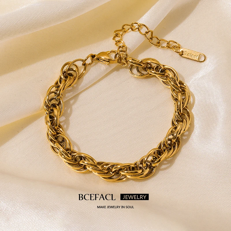 

BCEFACL 316L Stainless Steel Creative Thick Chain Bangle Bracelet For Women Fashion Gold Color Waterproof Chain Jewelry Gift