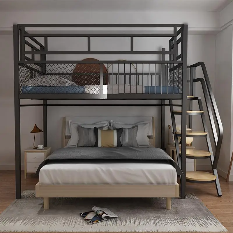 Multifunctional space-saving elevated bed apartment duplex second floor bed wrought iron bed