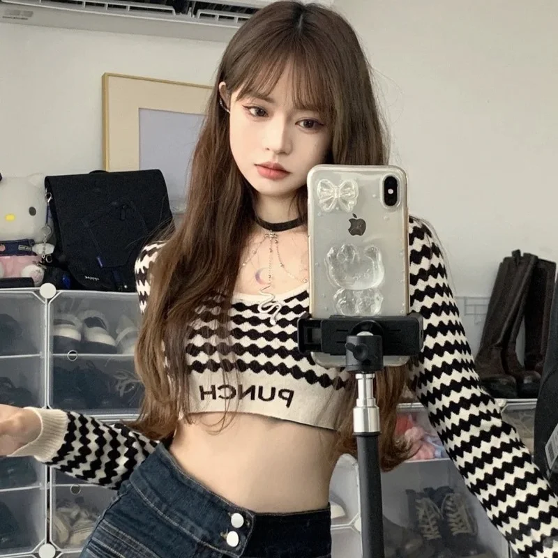 Pullovers Women All-match Argyle Korean Fashion Teens Spring Street Wear Basic Design Sexy Slim Ulzzang Gentle Feminino Hot Sale