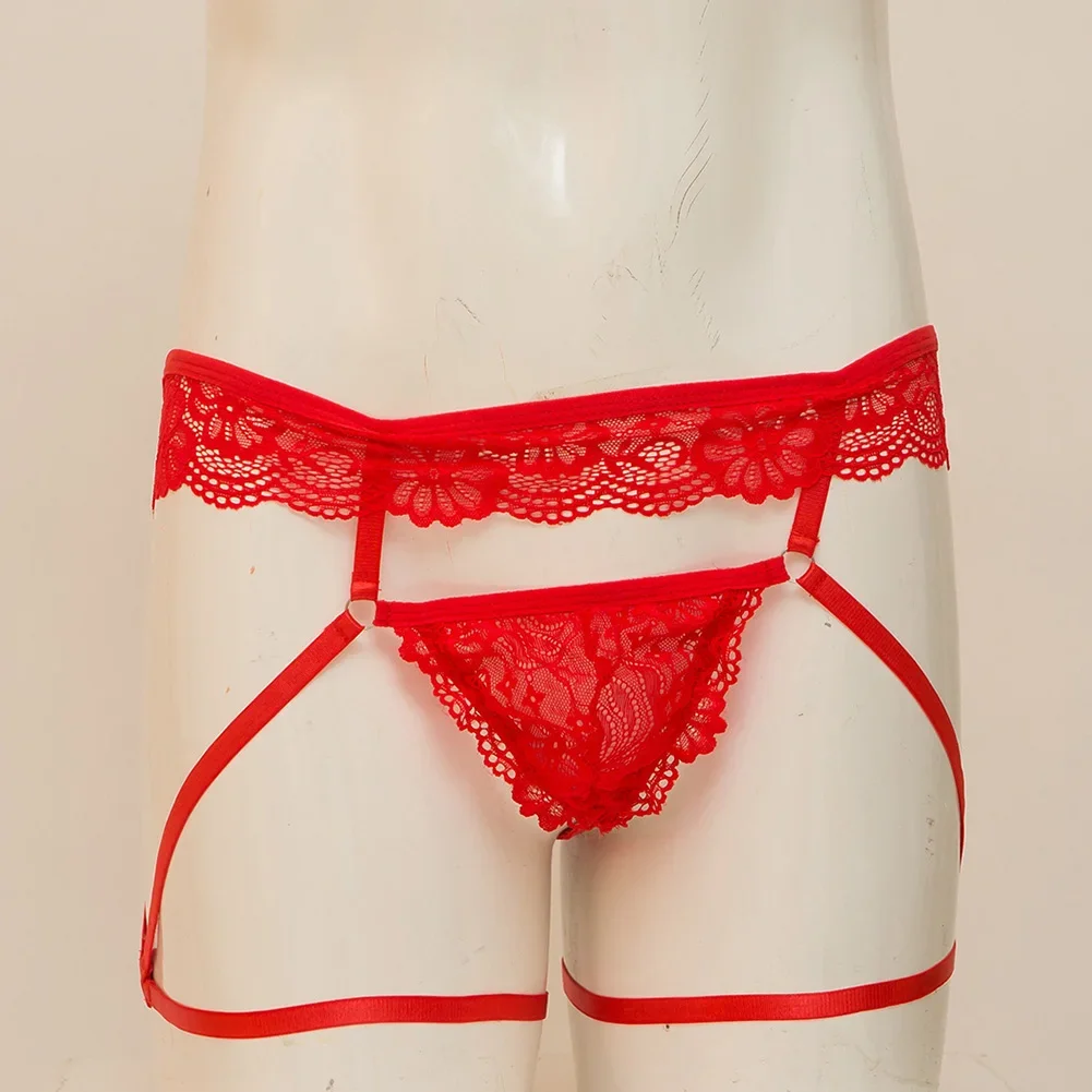 

Men Bulge Pouch Panties Erotic Ultra-Thin Soft Underwear Sheer Lace See Through Briefs Garter Sexy G-strings Breathable Thongs