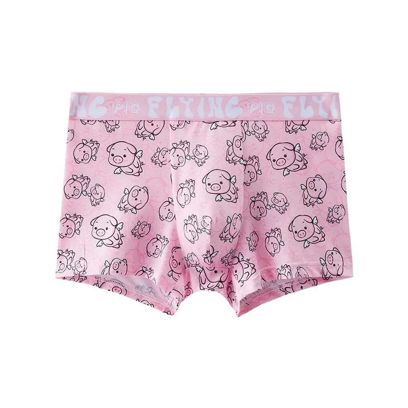 Mens Underwear Ice Silk Summer Ultra Thin Breathable Panties Pink Cute Cartoon Antibacterial Strong Male BoxerShorts Size L-4XL