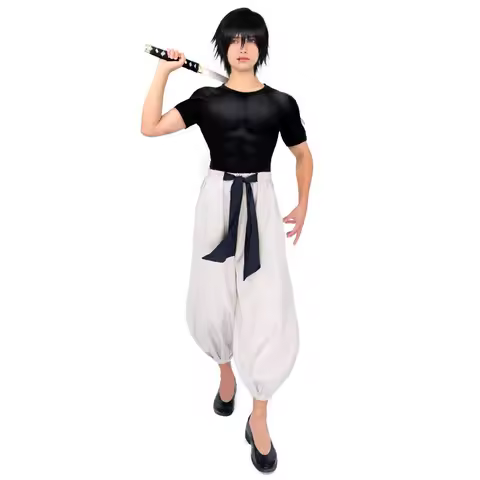 WENAM Toji Fushiguro Cosplay Costume Anime Short Sleeve Suit Men's US Size Gojo Satoru Outfits Black Stretchy Top Baggy Pants