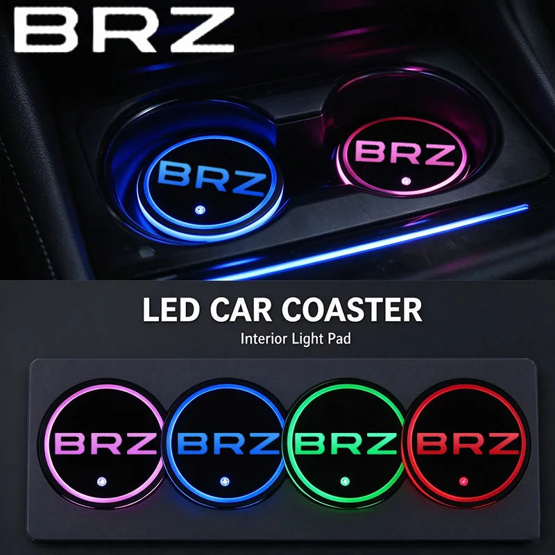 LED Car Coaster Light for Subaru BRZ Logo WRX DRL XV Legacy Forester Tribeca Auto Water Cup Holder Mat Ambient Lamp Decoration